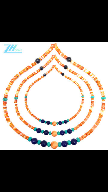 Natural turquoise and orange spiny oyster with Kyanite gemstone pendant handmade