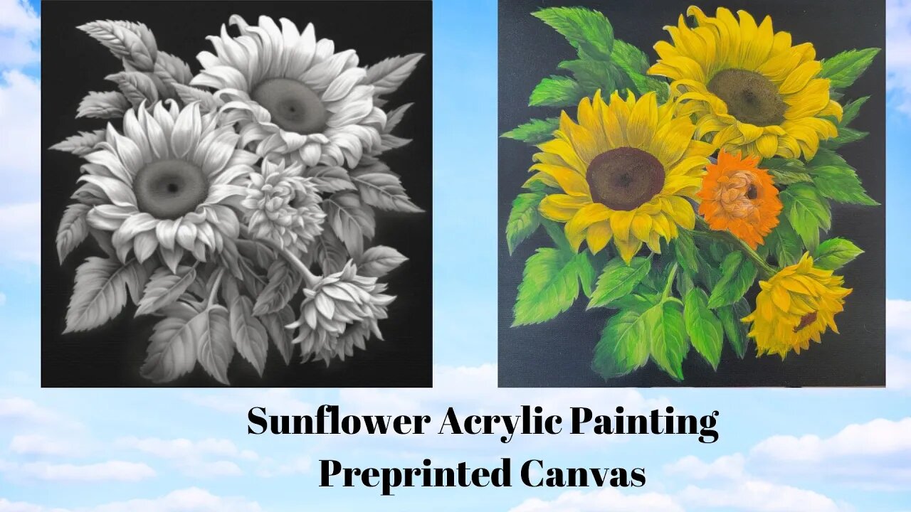 Sunflower Acrylic Painting on Pre-Printed Canvas