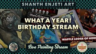 🔴 Birthday LIVE! Painting Pulp Horror Comics | Live at the CG Waffle Lodge!