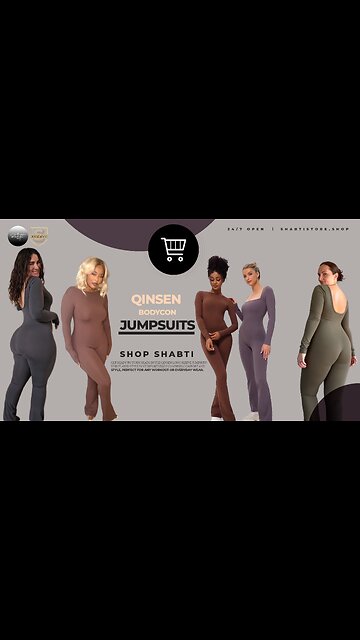 QINSEN Open Back Long Sleeve Flared Style Pant Bodycon Jumpsuit🖤