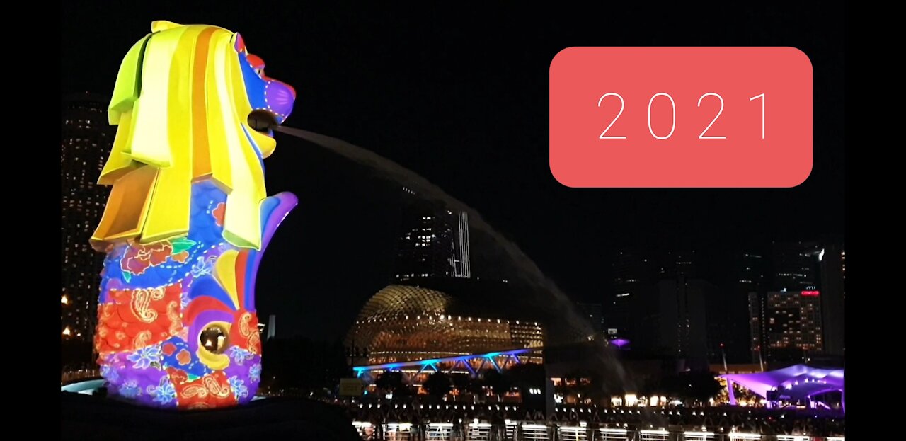 Singapore New Year 2021 Merlion Park Light Show - Share the Moment