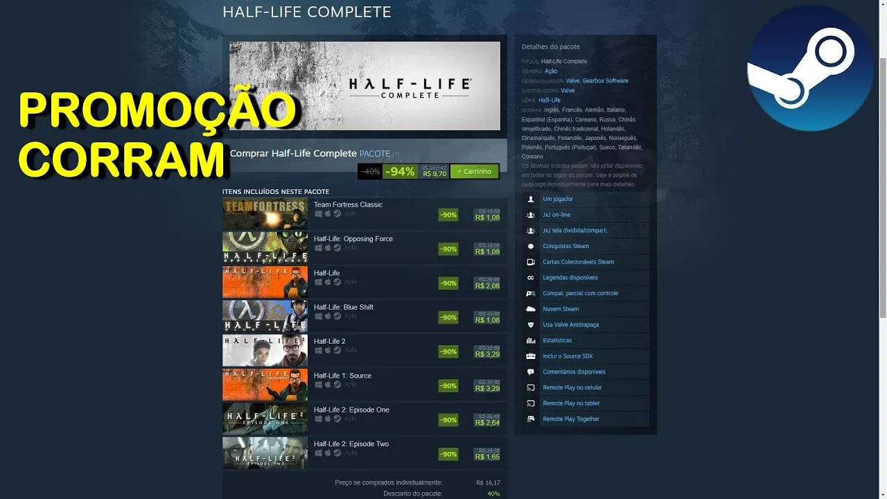 Half-life Complete (8 games and +) - Sale on Steam: RUN is for a limited time. Promoção na Steam: R$9,70