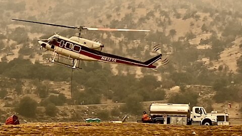 Bell 212 takes off from Horse Creek Helibase