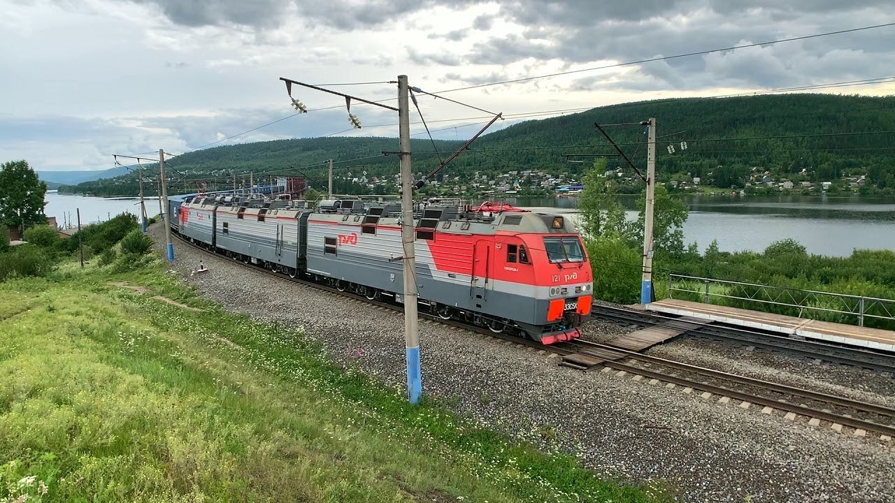 Freight trains of Russia in Eastern Siberia.