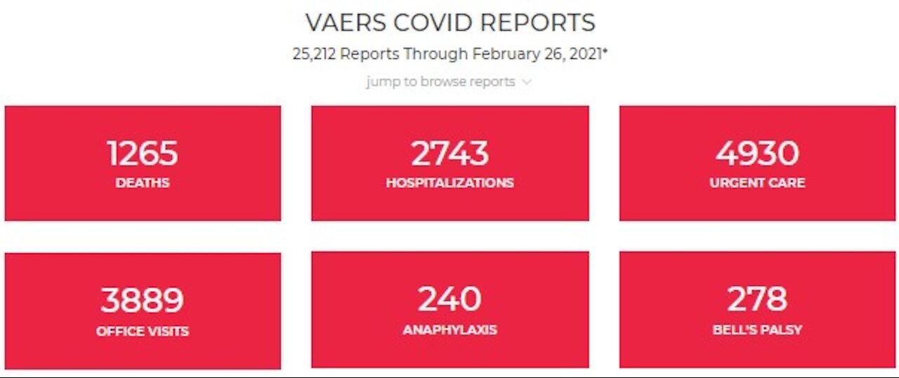 Weekly VAERS Update 1,265 Dead 25,212 "Adverse Reactions"! openvaers.com