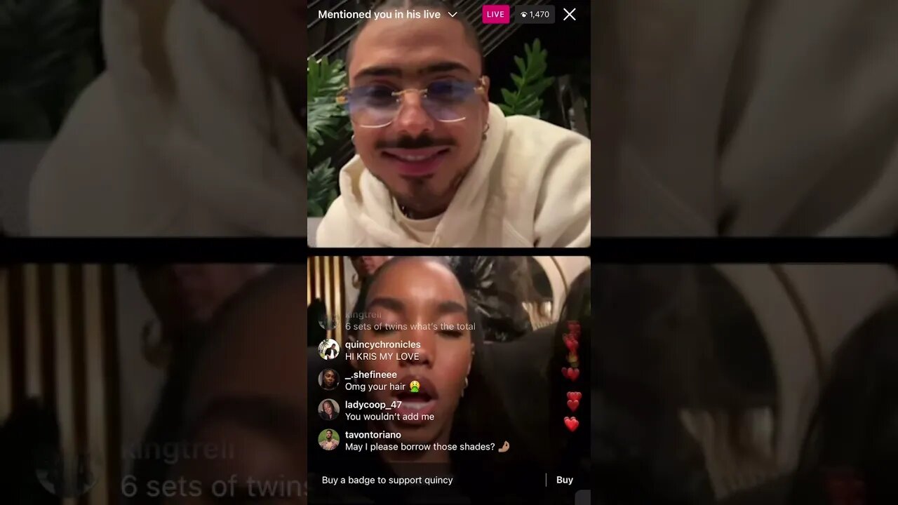 QUINCY IG LIVE: Quincy on set for new song & goes live with the twins (Combs Sisters) (19/02/23)