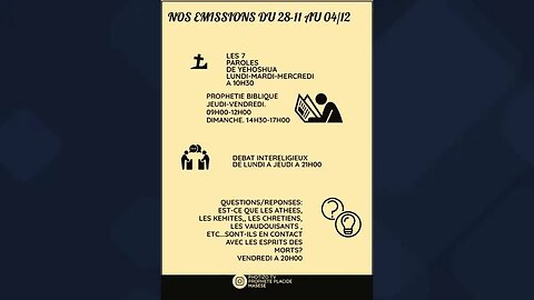 PROGRAMME DE NOS EMISSIONS DE LA SEMAINE DU LUNDI 28-11 AU DIMANCHE 04-12-22