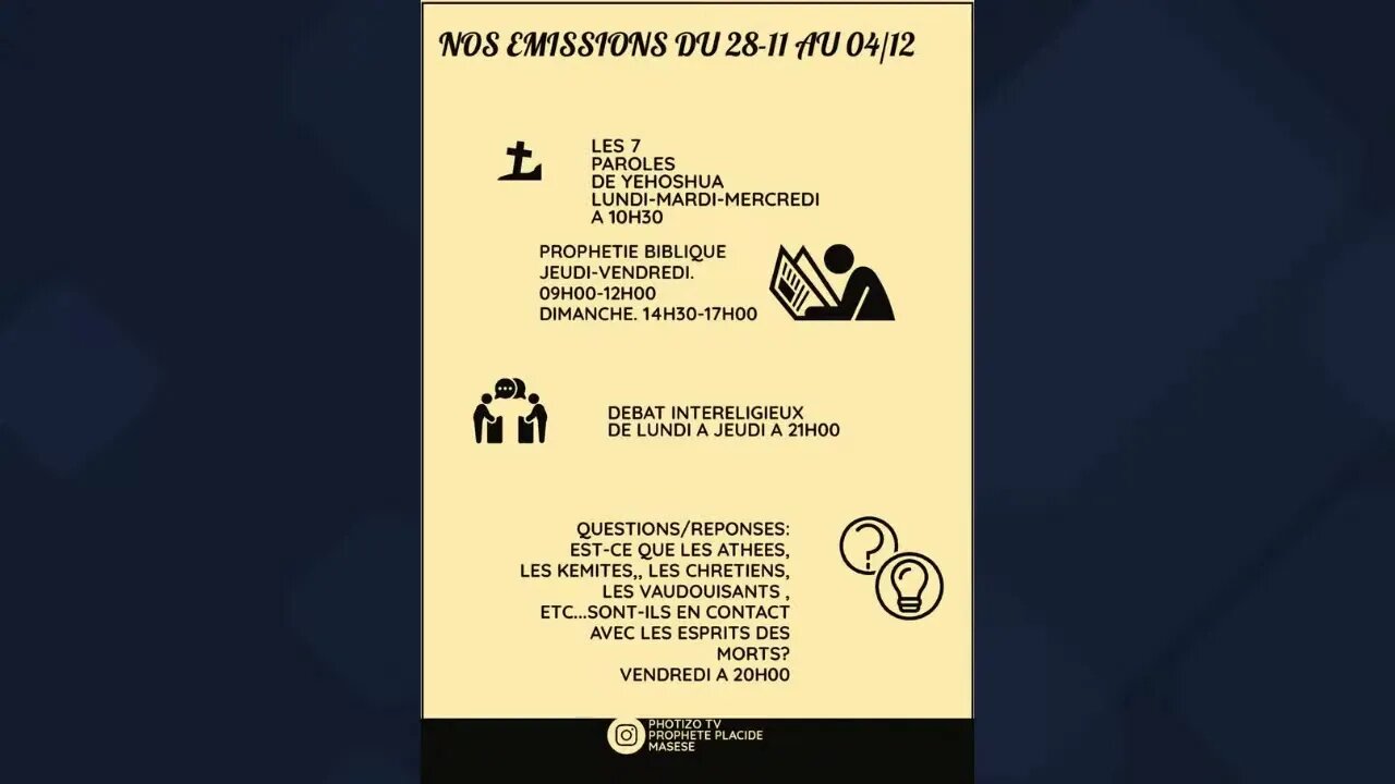 PROGRAMME DE NOS EMISSIONS DE LA SEMAINE DU LUNDI 28-11 AU DIMANCHE 04-12-22