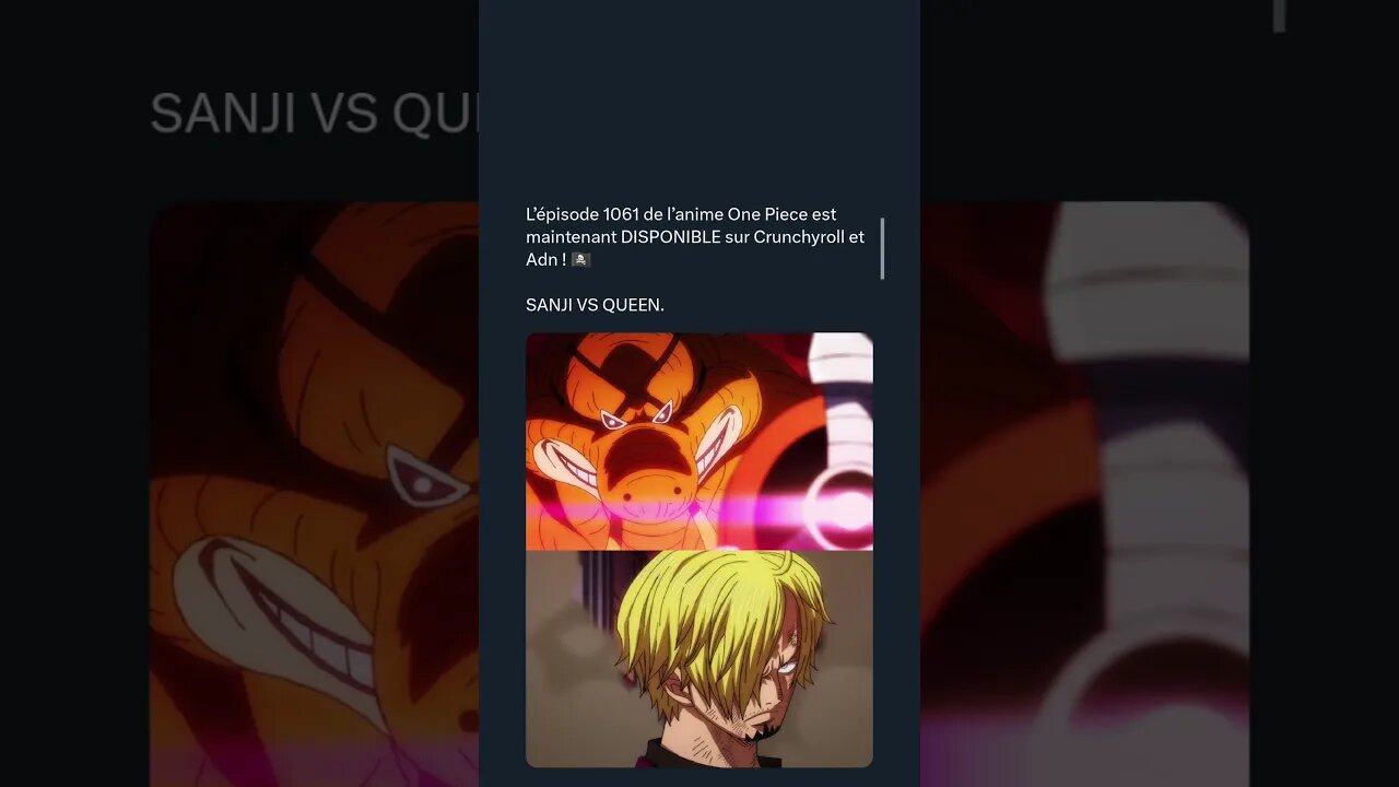 L’épisode 1061 de l’anime One Piece est DISPONIBLE sur Crunchyroll et Adn ! 🏴‍☠️ SANJI VS QUEEN