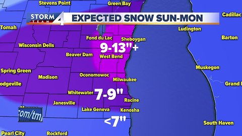 Snow starts falling around 8 p.m.