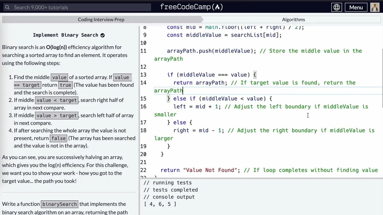 Challenge #23 Implement Binary Search