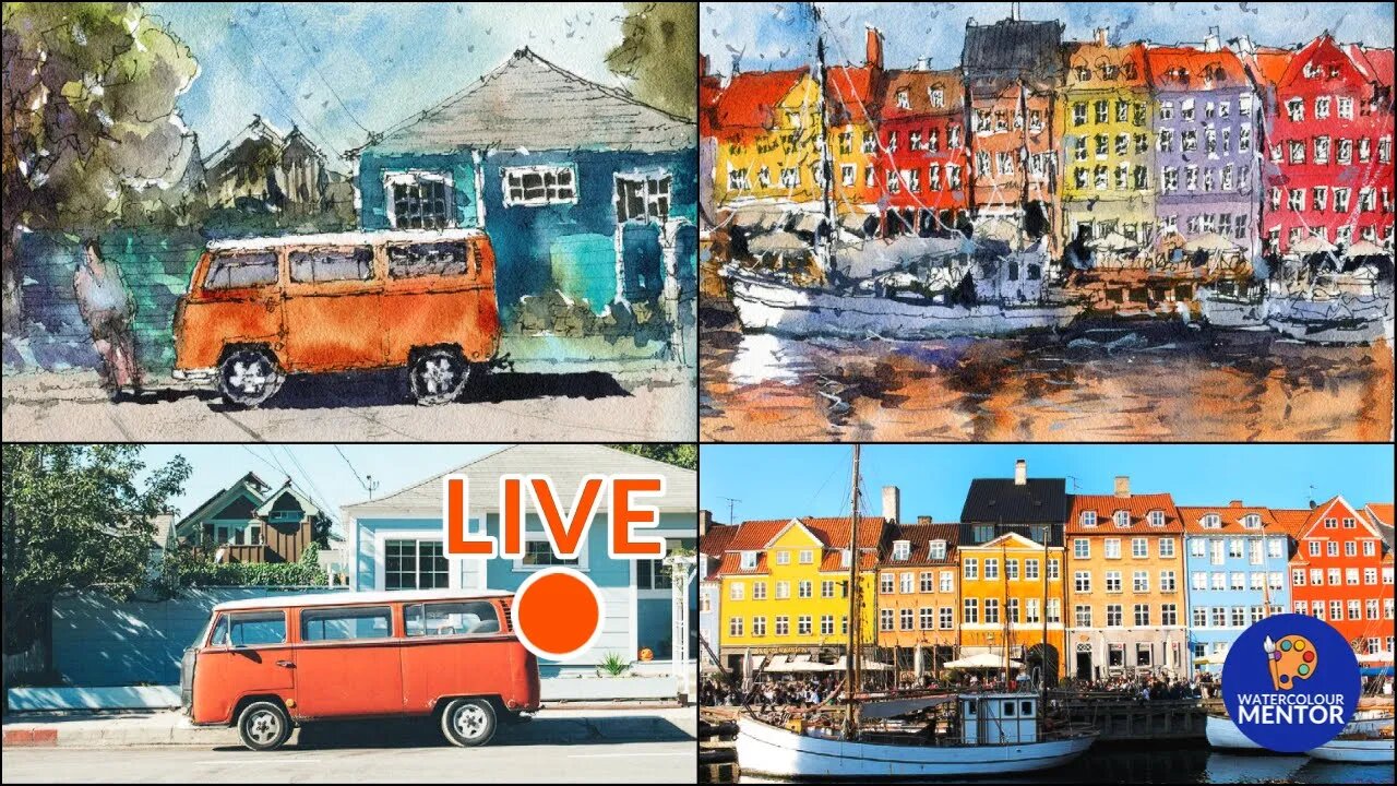 Live #21.5 - Learn Watercolor Painting: Suburban Scene and Copenhagen