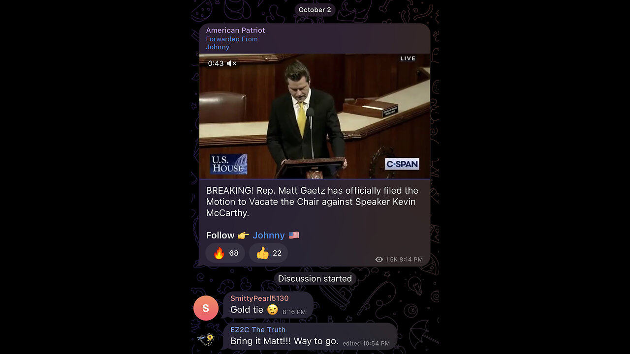 BREAKING! Rep. Matt Gaetz officially filed Motion to Vacate Chair against Speaker Kevin McCarthy