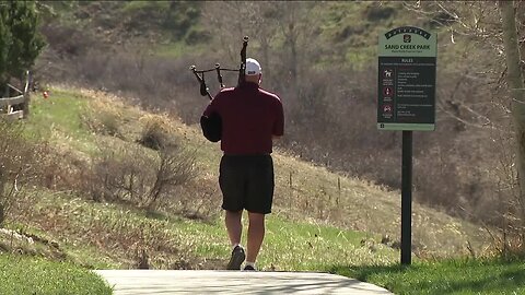 Bagpiper spreading joy to different Highlands Ranch neighborhood each day