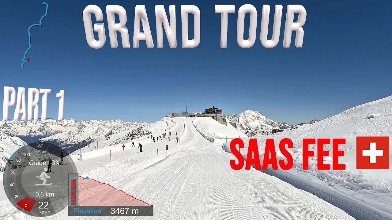 [4K] Skiing Saas Fee, Grand Tour Part 1 - 3562m Allalin to Morenia, Wallis Switzerland, GoPro HERO11