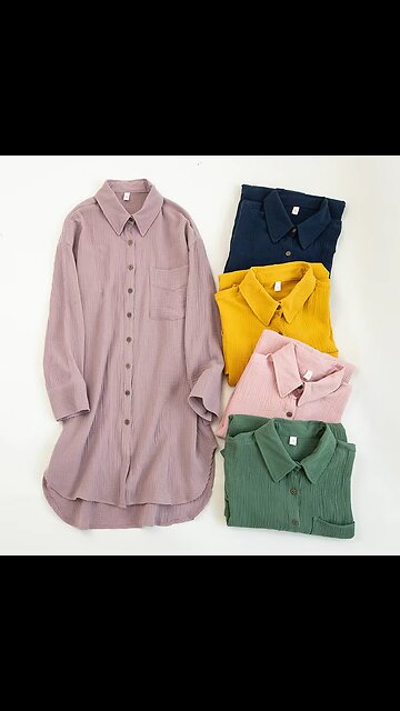 100% Cotton Chic Elegant Shirt Dress For Women Turn Down Collar Long Sleeve