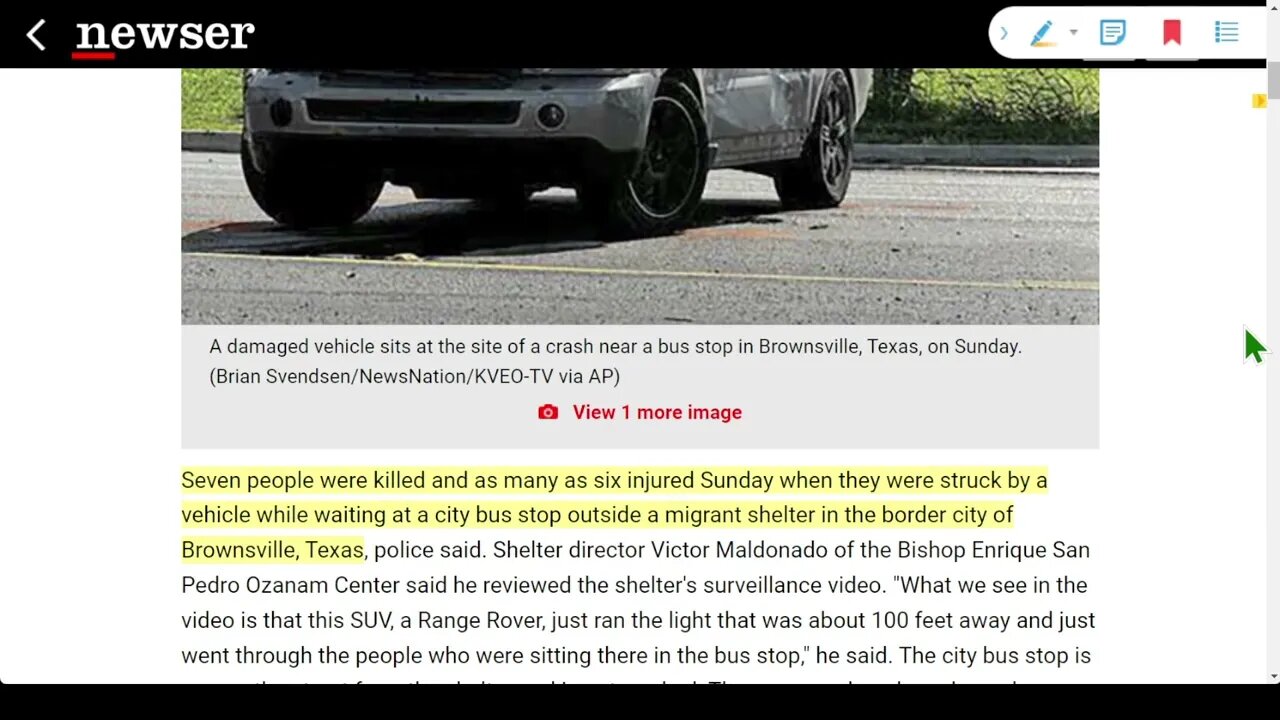週日，在得克薩斯州邊境城市布朗斯維爾的一個移民收容所外的城市公交車站等車時，被一輛汽車撞到，造成 7 人死亡，多達 6 人受傷