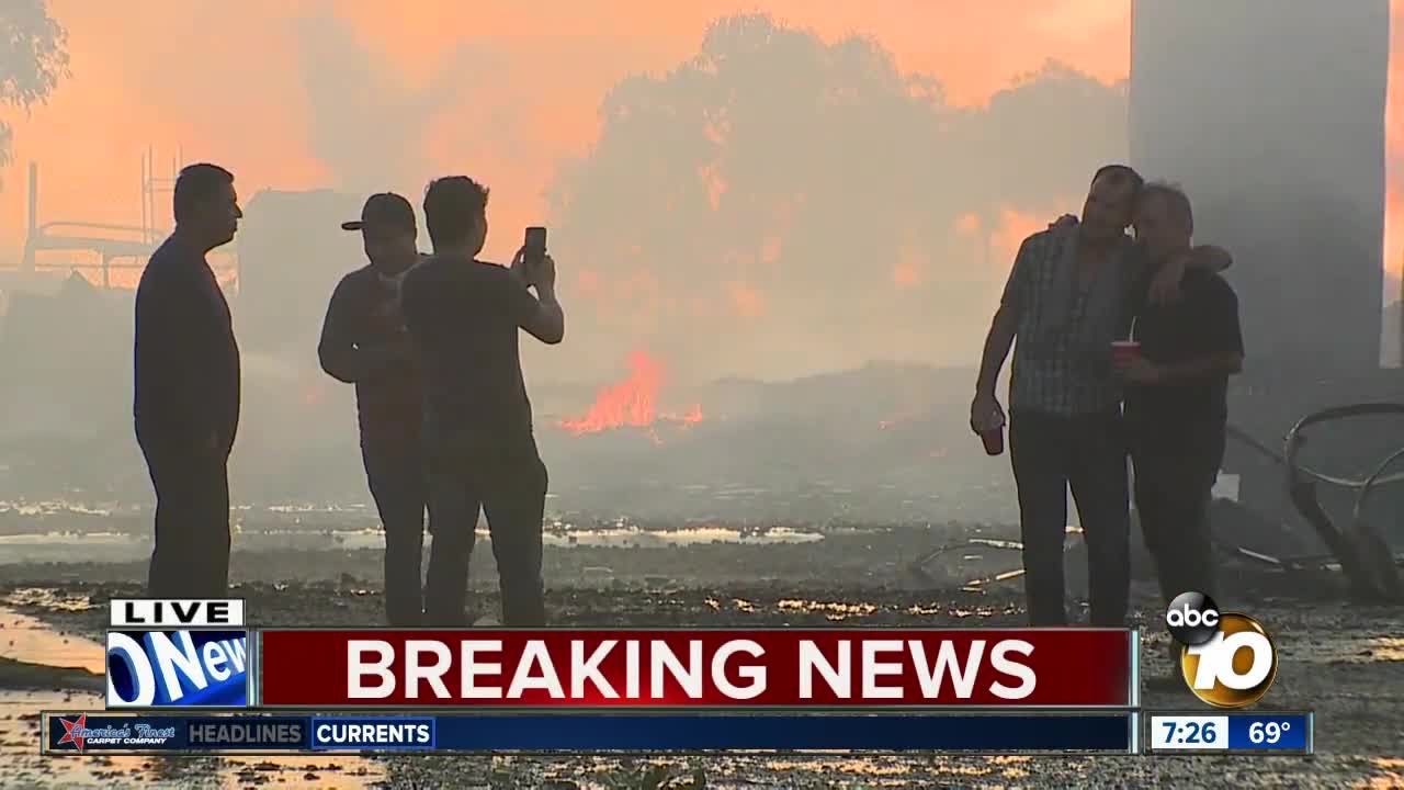 Evacuations lifted after fire tears through Otay Mesa