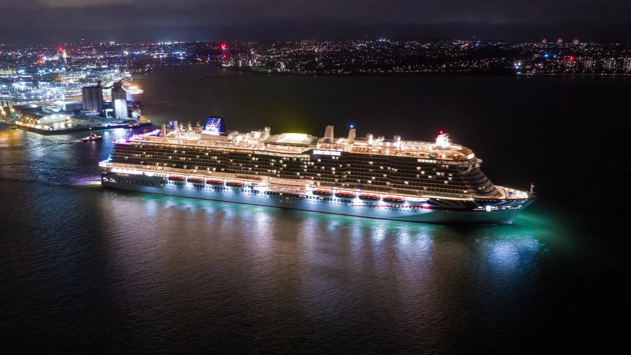 P&O CRUISES Arvia and Aurora departure 06/01/2022 cruise 4k drone footage.