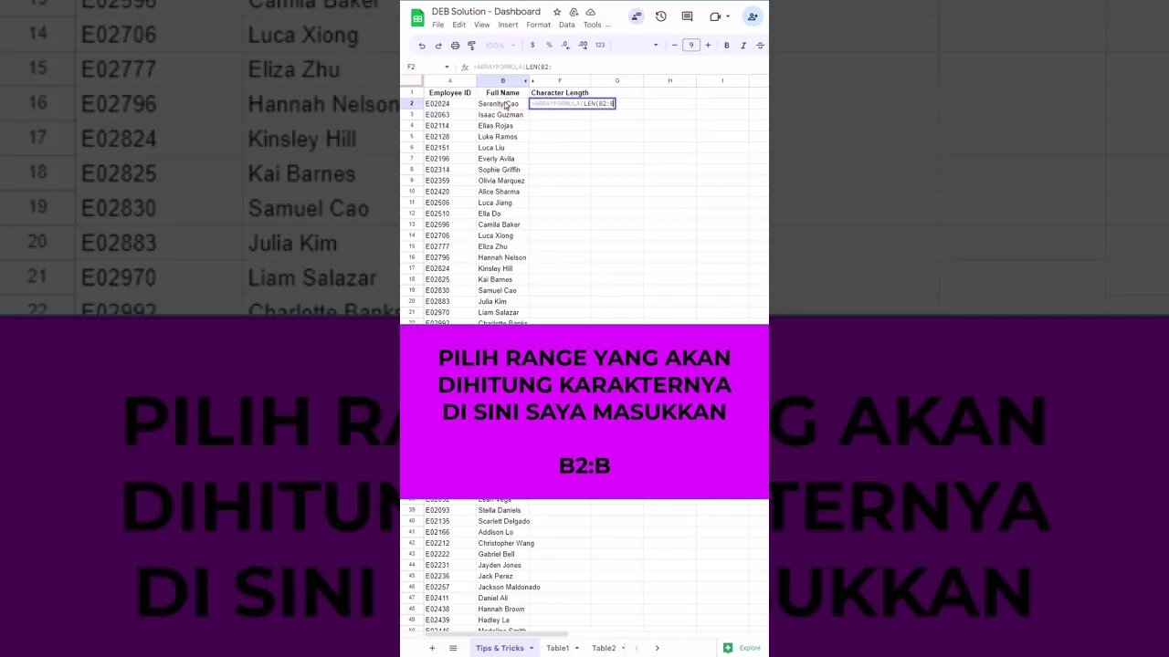 Jumlah Karakter dalam Cell - Google Sheets Tips & Tricks #belajaronline #googlesheets
