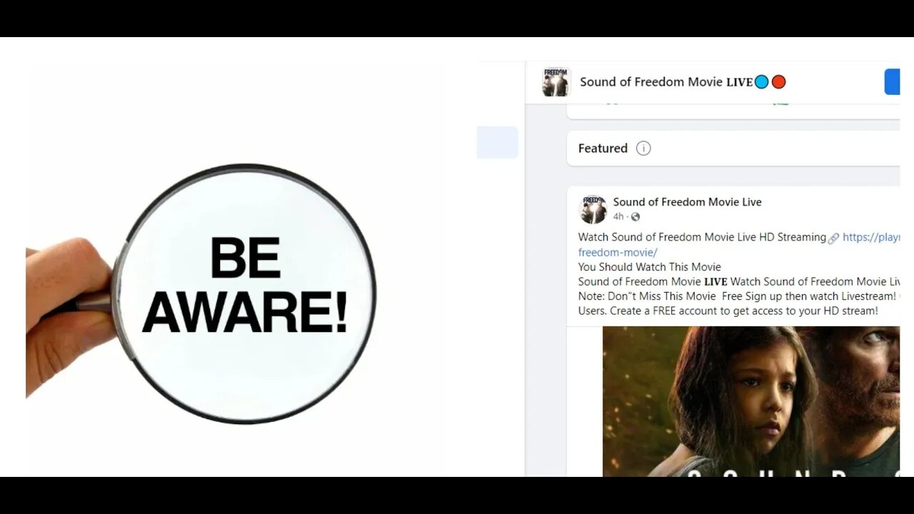 BE AWARE- Facebook group claims you can see Sound of Freedom LIVE-Asks people to pay to register