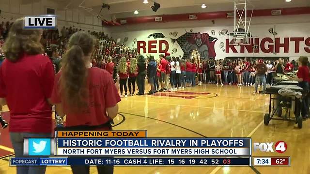 Historic football rivalry in high school playoffs pep rally