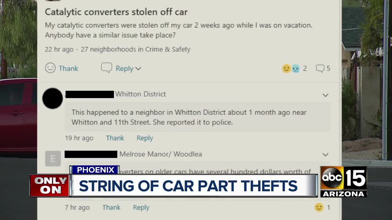 String of car part thefts in Phoenix