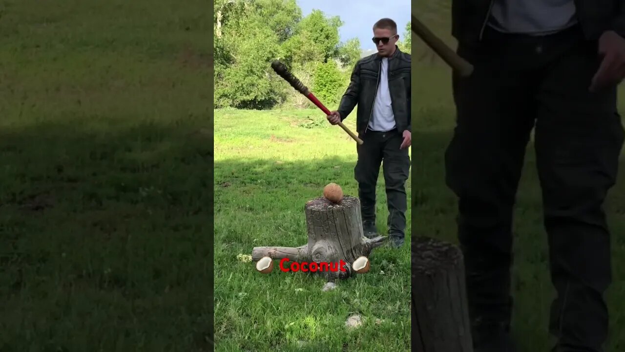 Barbed wire bat VS. coconut 🥥