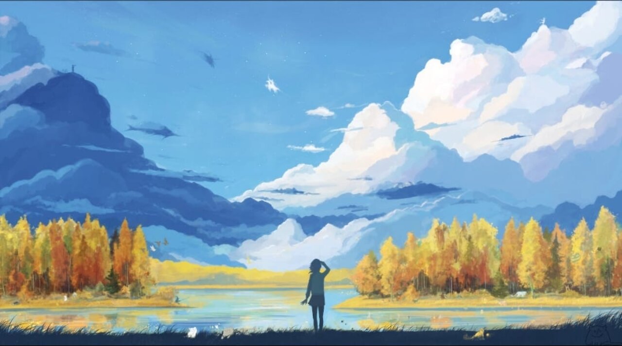 Acrylic painting of Anime Landscape Drawing.Nature Painting