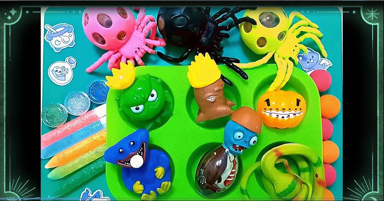 Monster Halloween Slime mixing video, satisfying, ASMR
