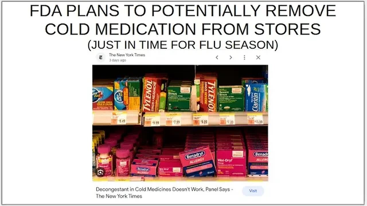 FDA PLANS TO POTENTIALLY REMOVE COLD MEDICATION FROM STORES