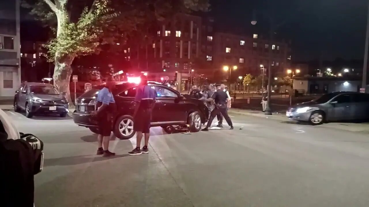 Boston police EMS and fire respond to a pedestrian struck on the scooter on Richie Street