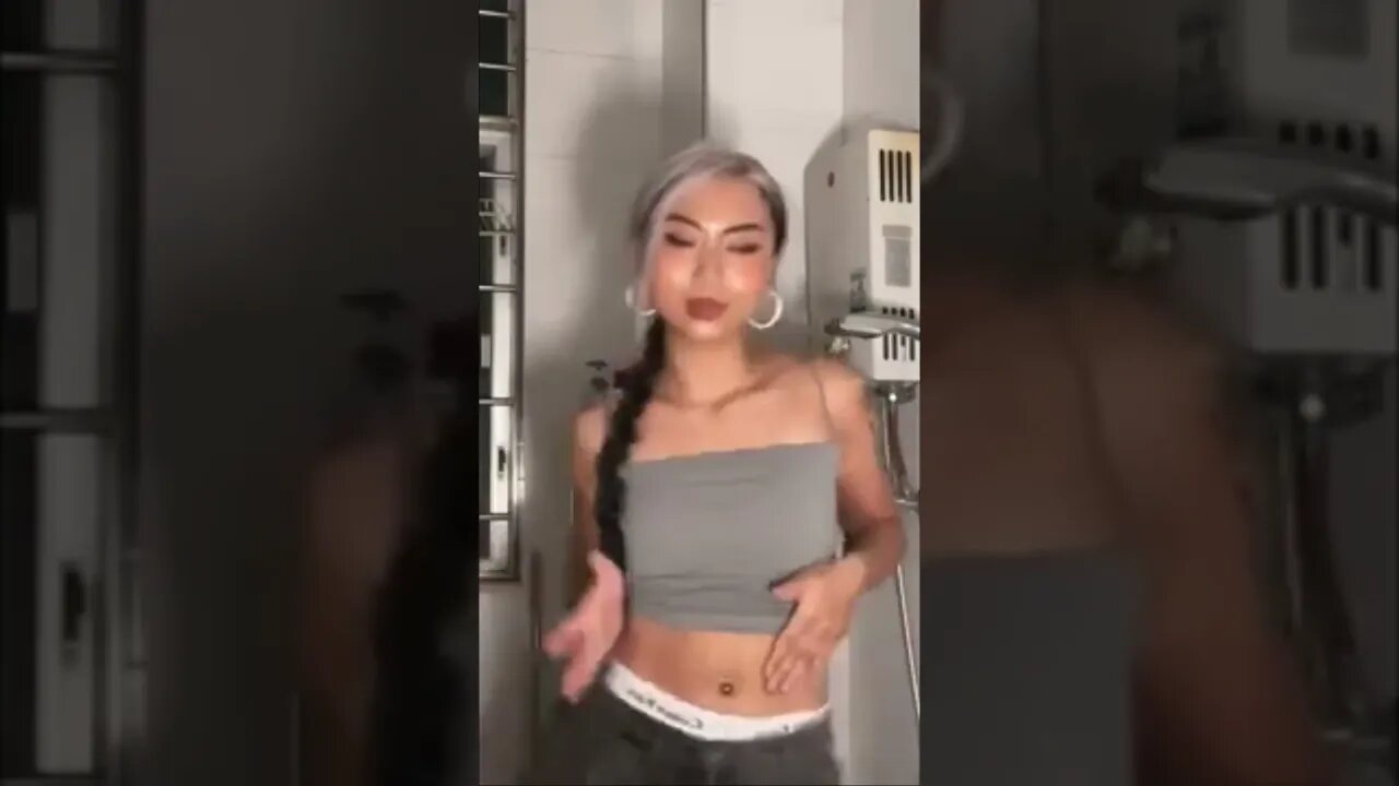 Sexy Chinese Girl With Arm Tattoo Dances In Her Bathroom