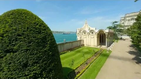 158 year old Beylerbeyi Palace facing the Bosphorus filmed by FPV drone