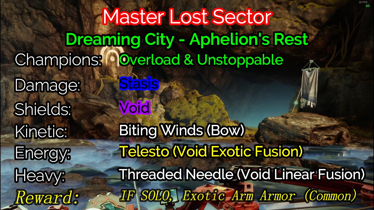 Destiny 2, Master Lost Sector, Aphelion's Rest on the Dreaming City 12-26-21