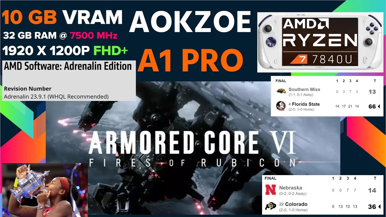 40Hz CRU and AMD Adrenalin Settings For AOKZOE A1 Pro (ARMORED CORE 6) "COCO GAUFF CONGRATS!"