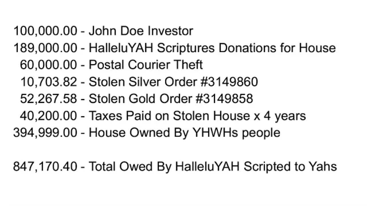 DONATION SCAM HalleluYAH Scriptures Stole $847,170.00. RETURN TO YHWHS PEOPLE!