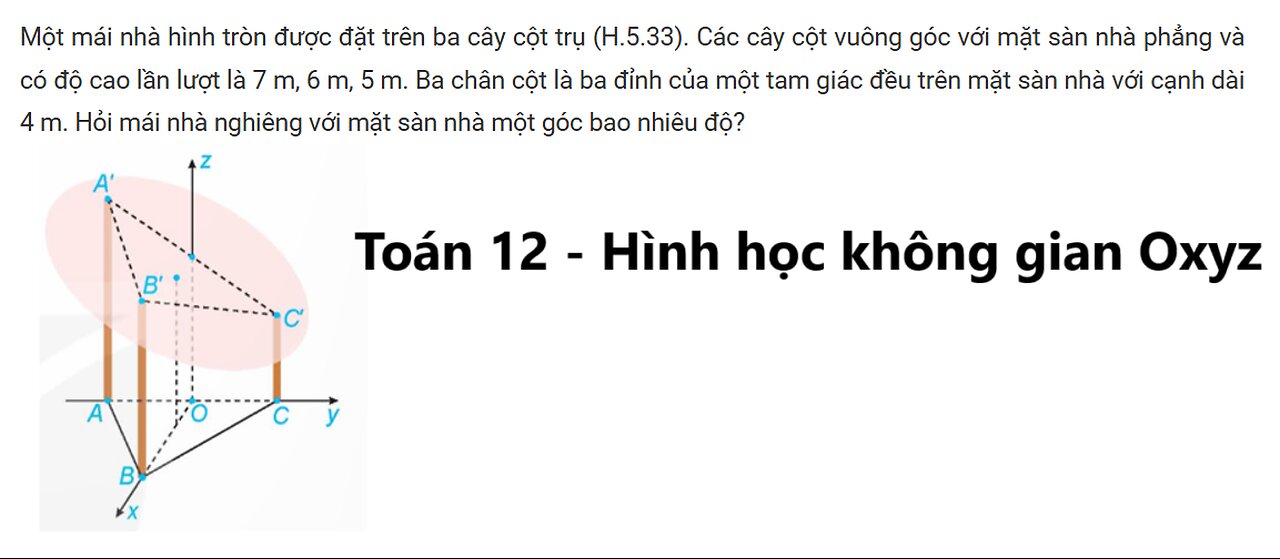 Một mái nhà hình tròn được đặt trên ba cây cột trụ (H.5.33). Các cây cột vuông góc với