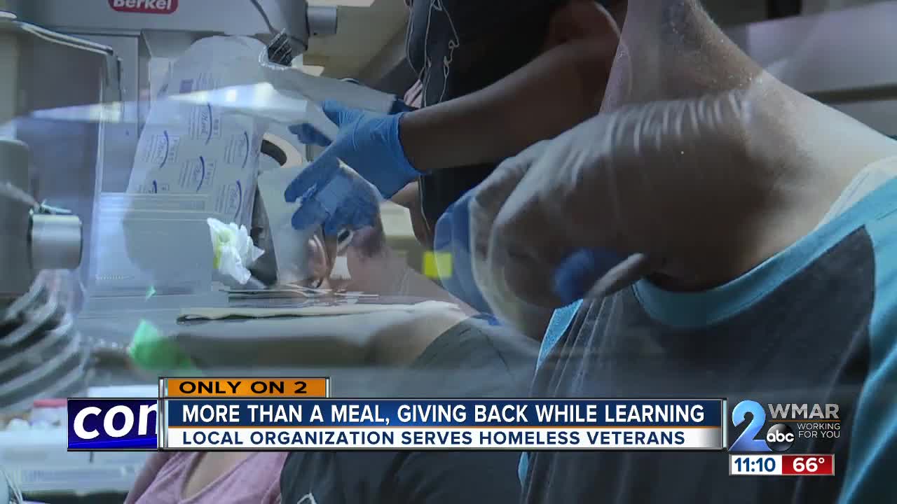 Students from Blind Services and Industries of Maryland prepare dinner for veterans
