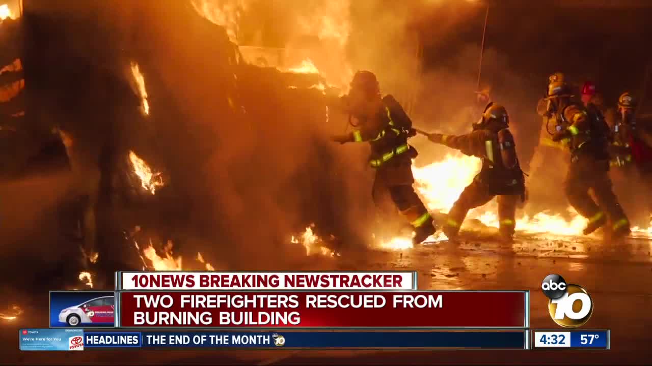 Two firefighters rescued from burning building in El Cajon