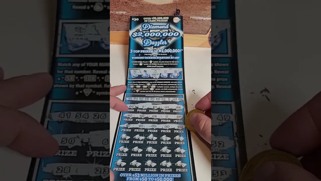 Winning $30 Scratch Off Ticket! Diamond Dazzler Lottery!