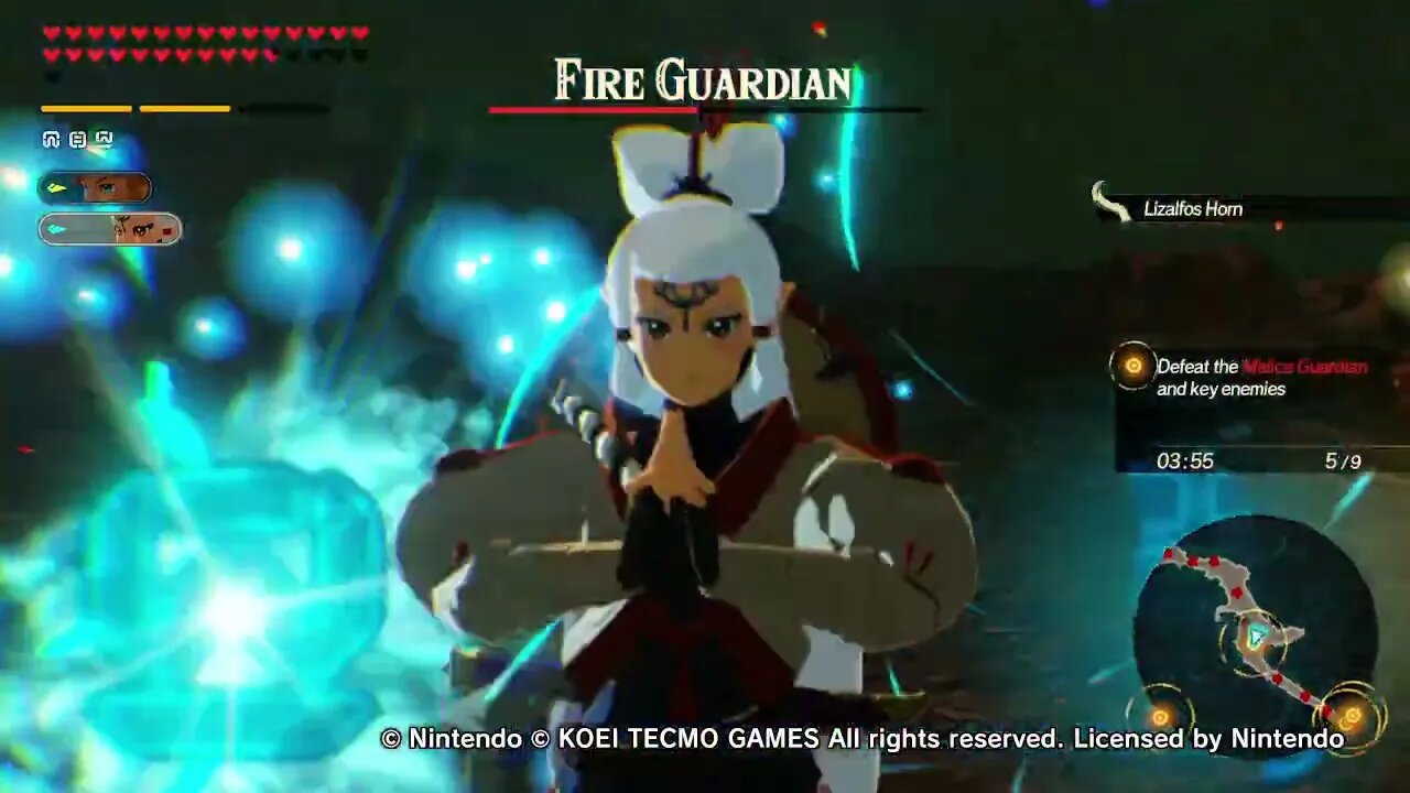 Flames Collide: Impa's Intense Battle Against the Fire Guardian in Hyrule Warriors: Age of Calamity!