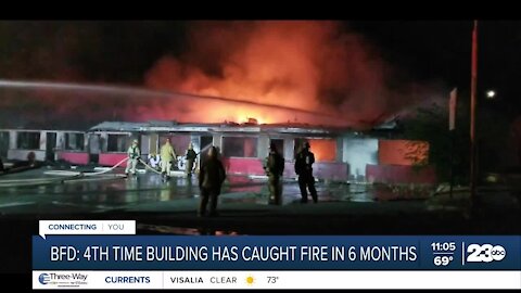 Vacant building catches fire for fourth time in East Bakersfield