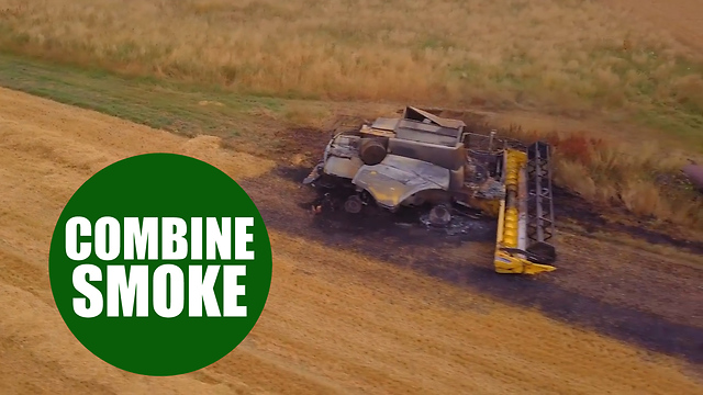 Two expensive combine harvesters were spotted on fire