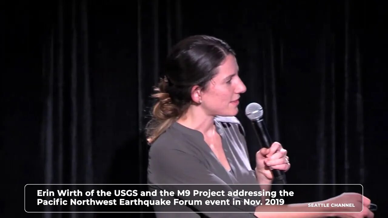 Erin Wirth of the USGS and the M9 Project, addressing the Pacific Northwest Earthquake Forum event