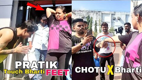 Pratik Sehajpal Touch Bharti Singh Feet,Chotu Panday Masti With Bharti Singh In Front Of Media