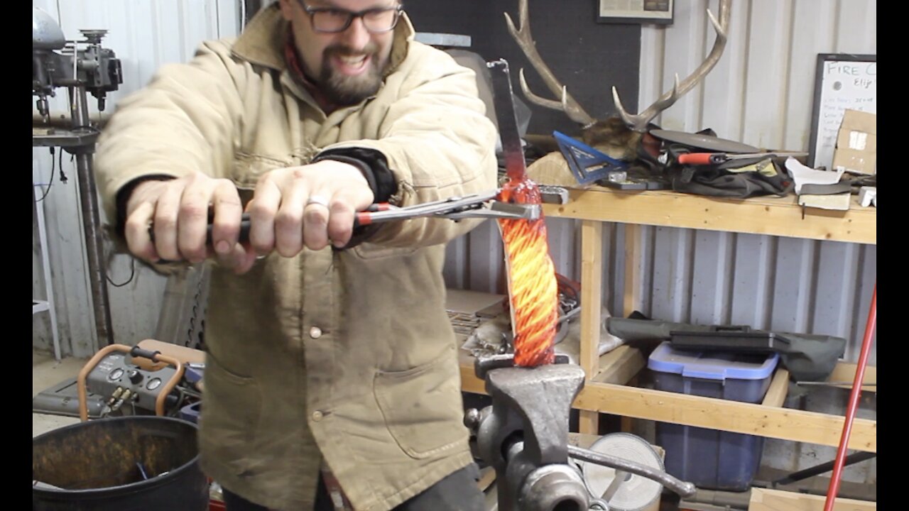 Forging a knife from a giant piece of Cable / Damascus, Blacksmithing, Knifemaking