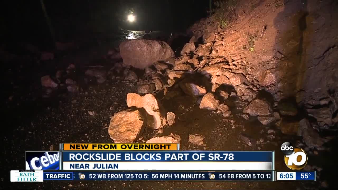 Rockslide blocks portion of SR-78 near Julian