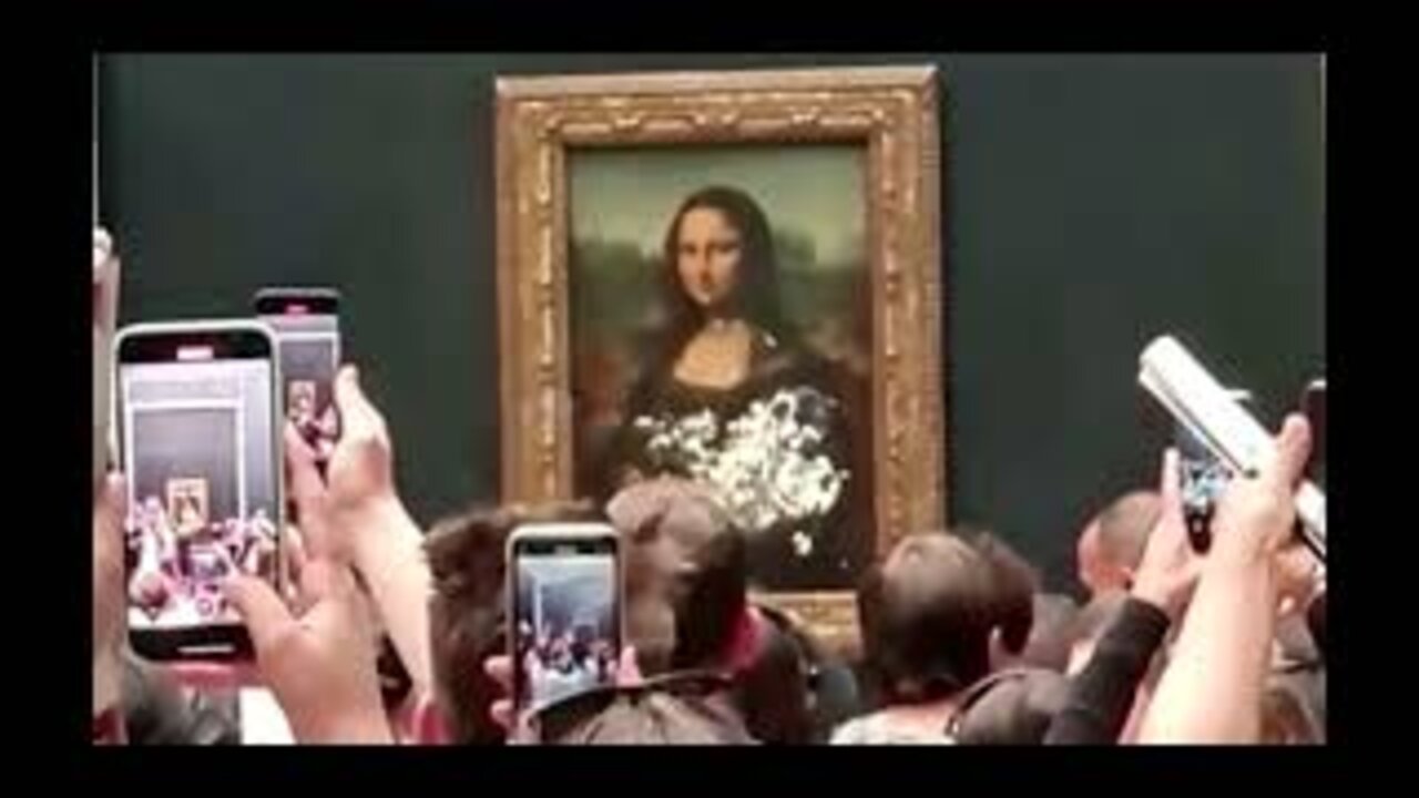 Speaking of humanity's decline... A climate change cultist threw a piece of cake at the Mona Lisa.