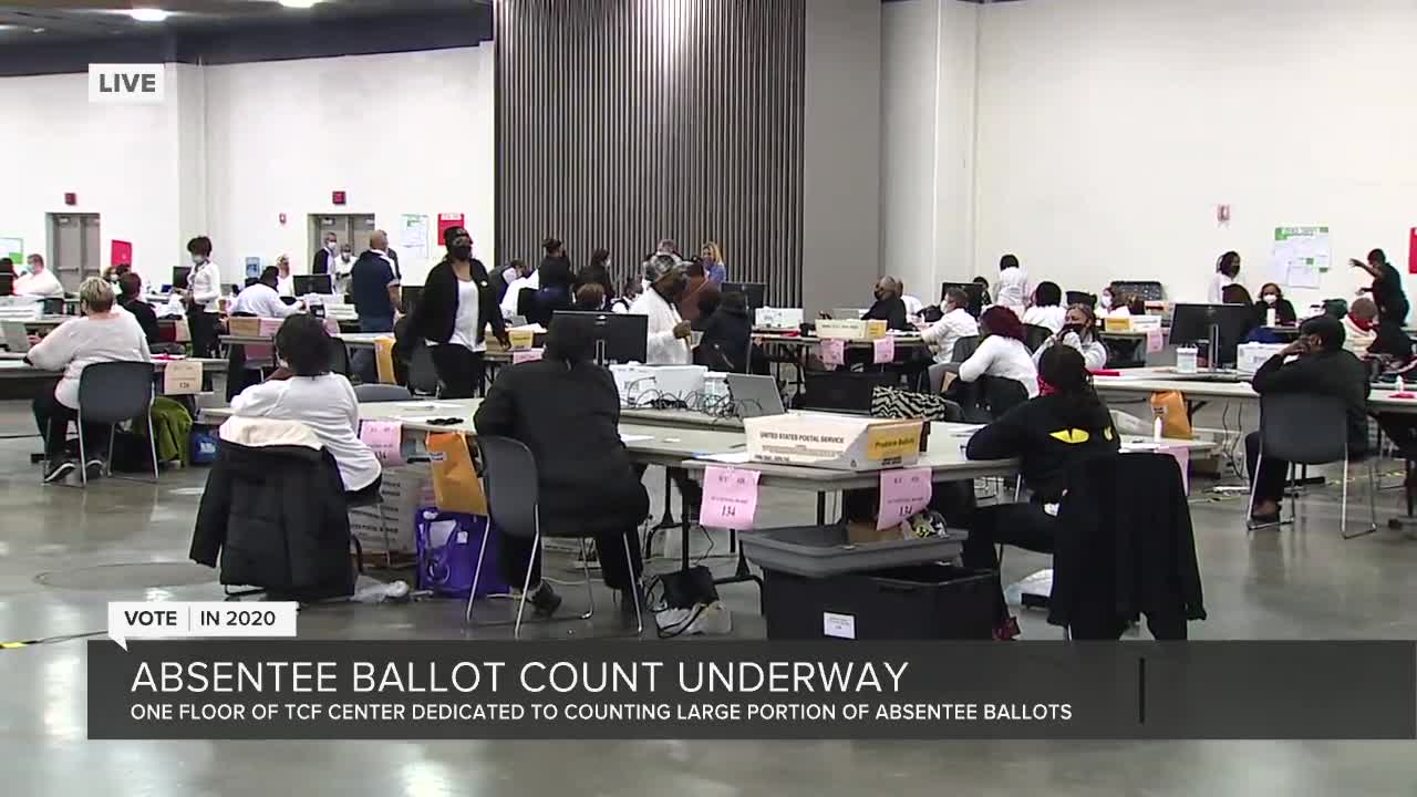 Absentee ballot count underway at Detroit's TCF Center